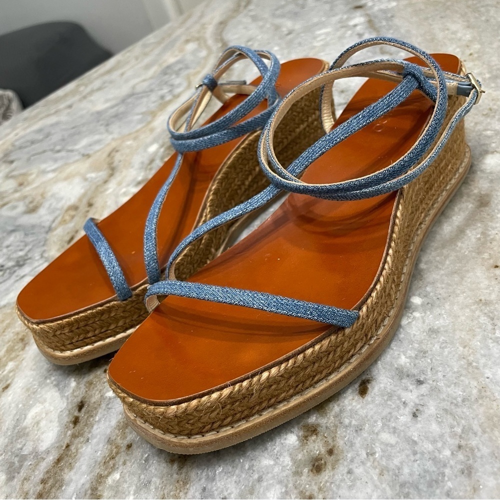 Jimmy Choo Danai 100 Denim Wedge Sandal, Blue - Picture 11 of 13
